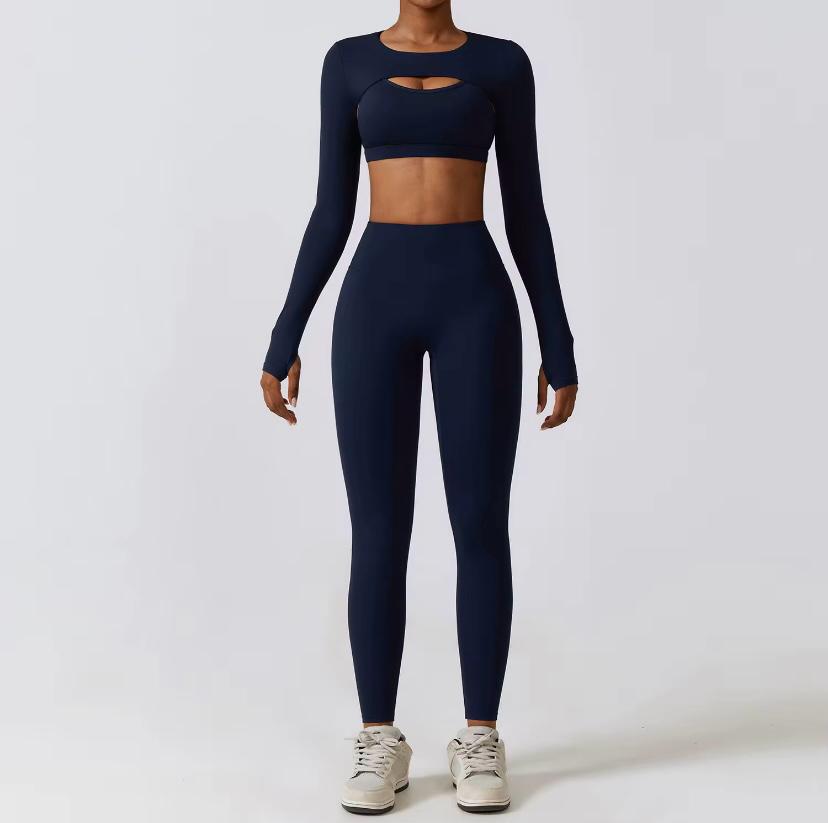 SOLARA – Yüksek Bel Uzun Kollu Crop Spor Takım