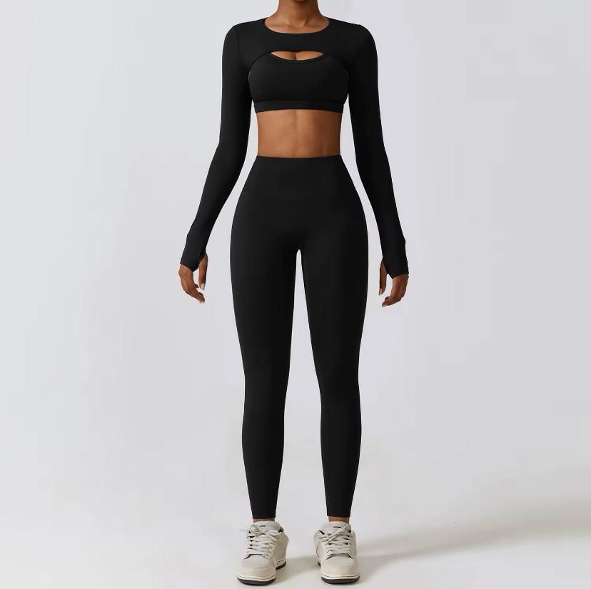 SOLARA – Yüksek Bel Uzun Kollu Crop Spor Takım