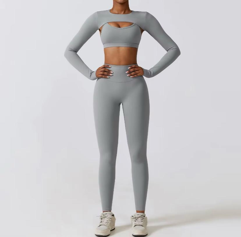 SOLARA – Yüksek Bel Uzun Kollu Crop Spor Takım