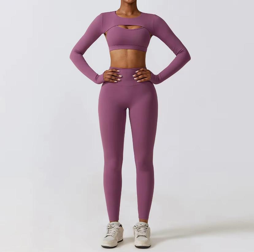 SOLARA – Yüksek Bel Uzun Kollu Crop Spor Takım